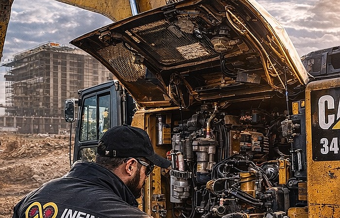 Tehnician Infinity Parts lucrând la un utilaj Caterpillar